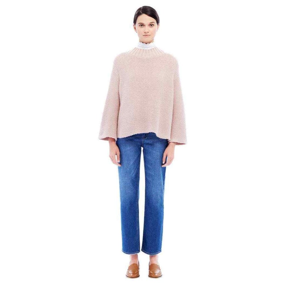 Rebecca Taylor La Vie Light Pink Wool-Yak Blend Mock Neck Swing Sweater Size M